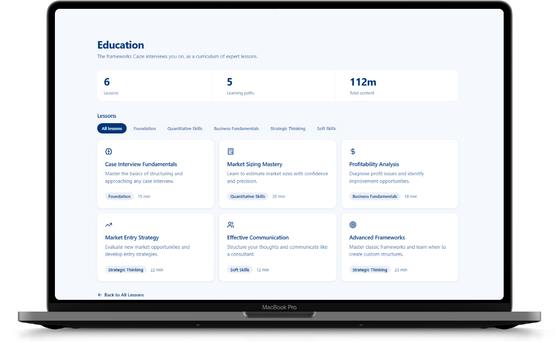 Caize education library with lessons and learning paths